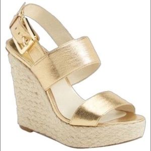 MICHAEL KORS Gold Metallic Platform Wedge Sandals